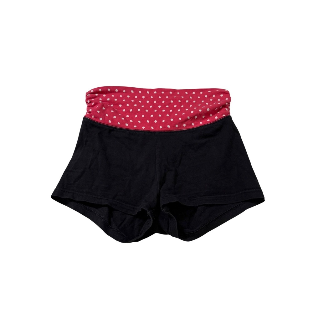 Aerie Slim Gym Short S Black Red Polka Dot Foldover Waist Athleisure Yoga Y2K